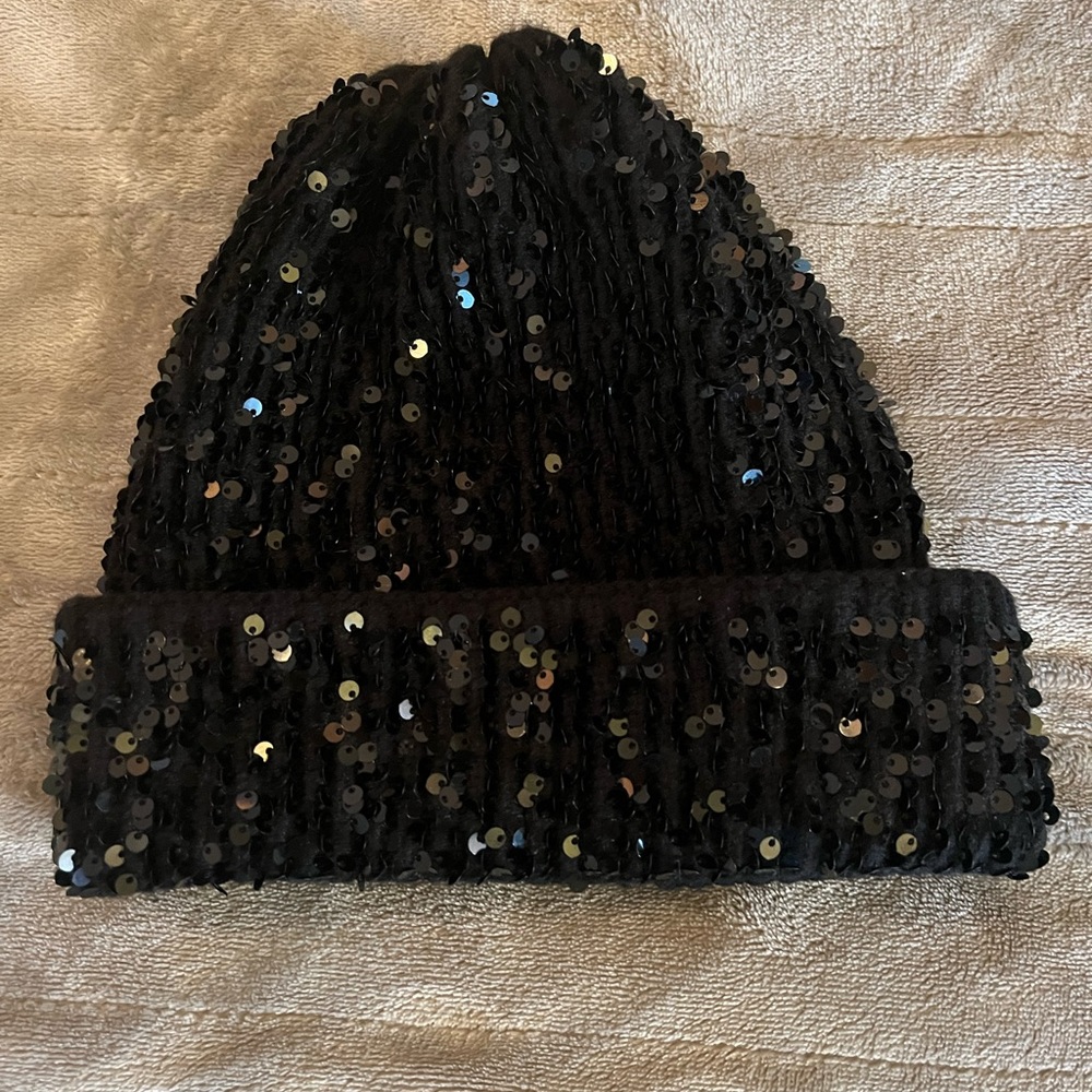 Zara Knit Black Sequin Beanie Hat